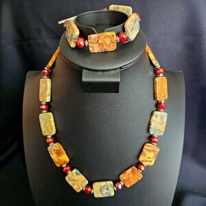 Hand Crafted Crazy Lace Agate Necklace and Bracelet Ensemble